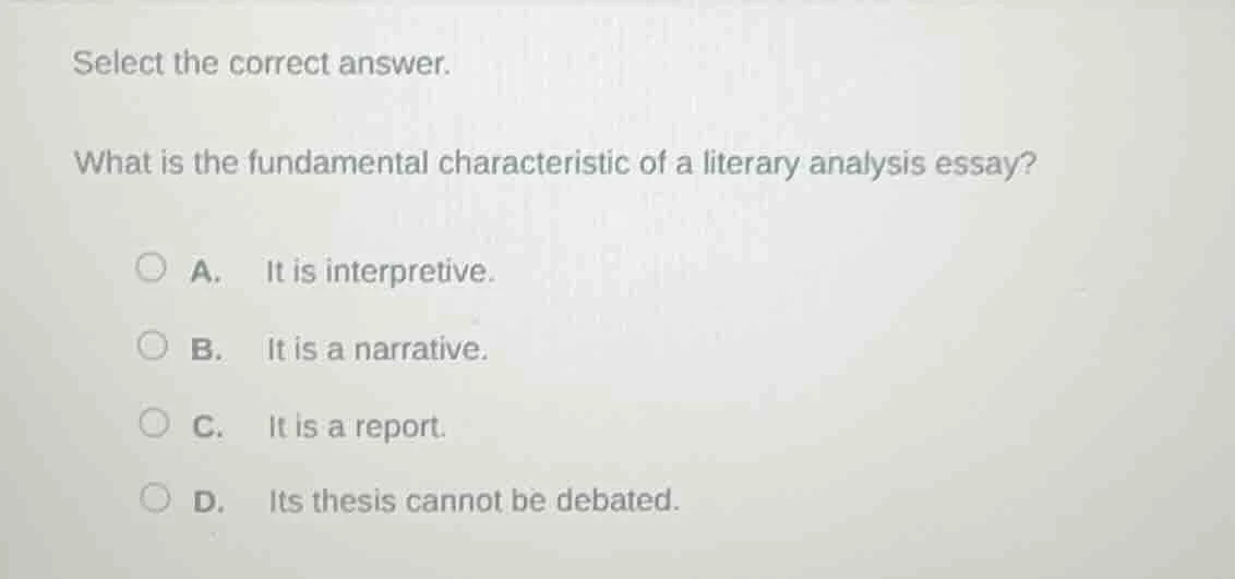 select the correct answer. what is the fundamental characteristic of a …