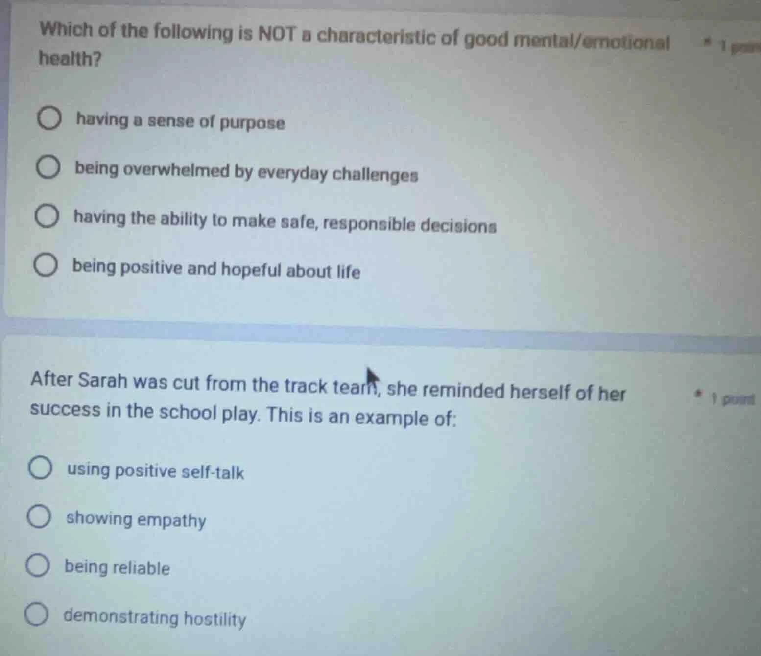 which of the following is not a characteristic of good mental/emotional…