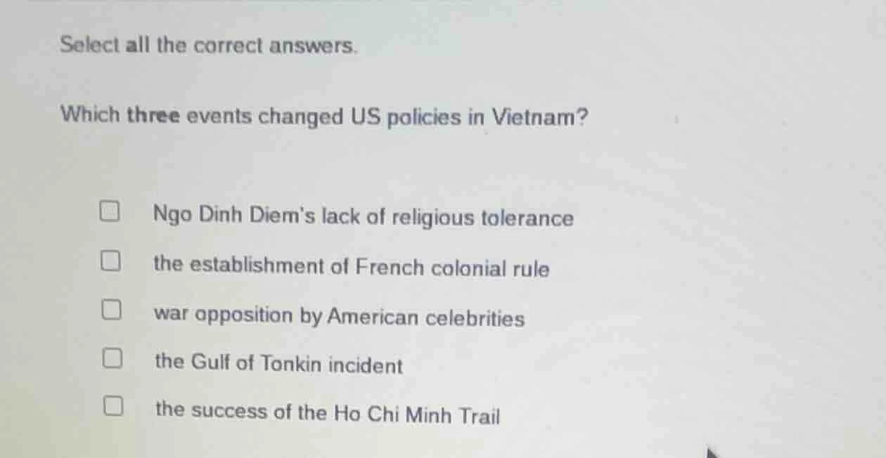 select all the correct answers. which three events changed us policies …