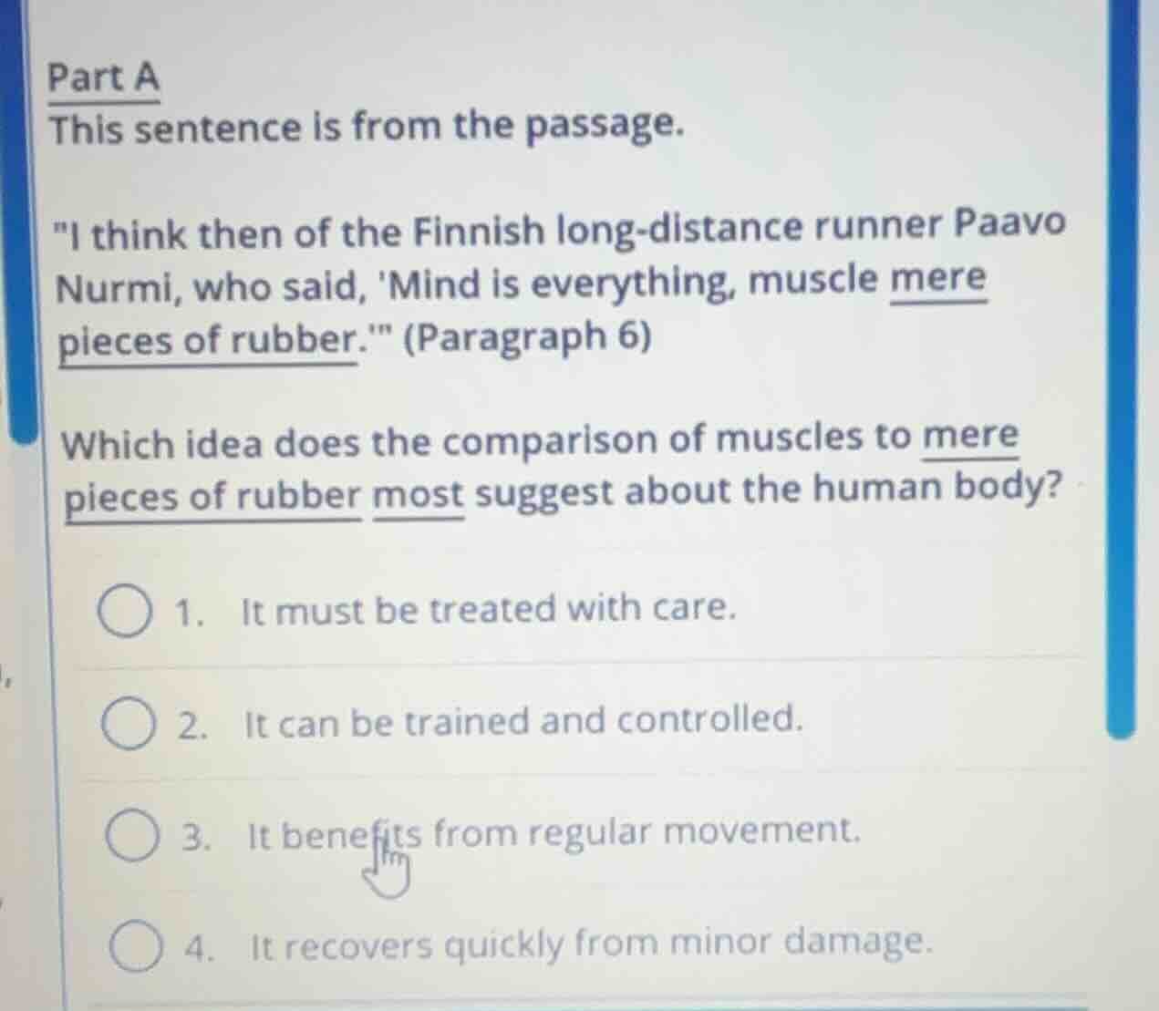 part a this sentence is from the passage. \i think then of the finnish …