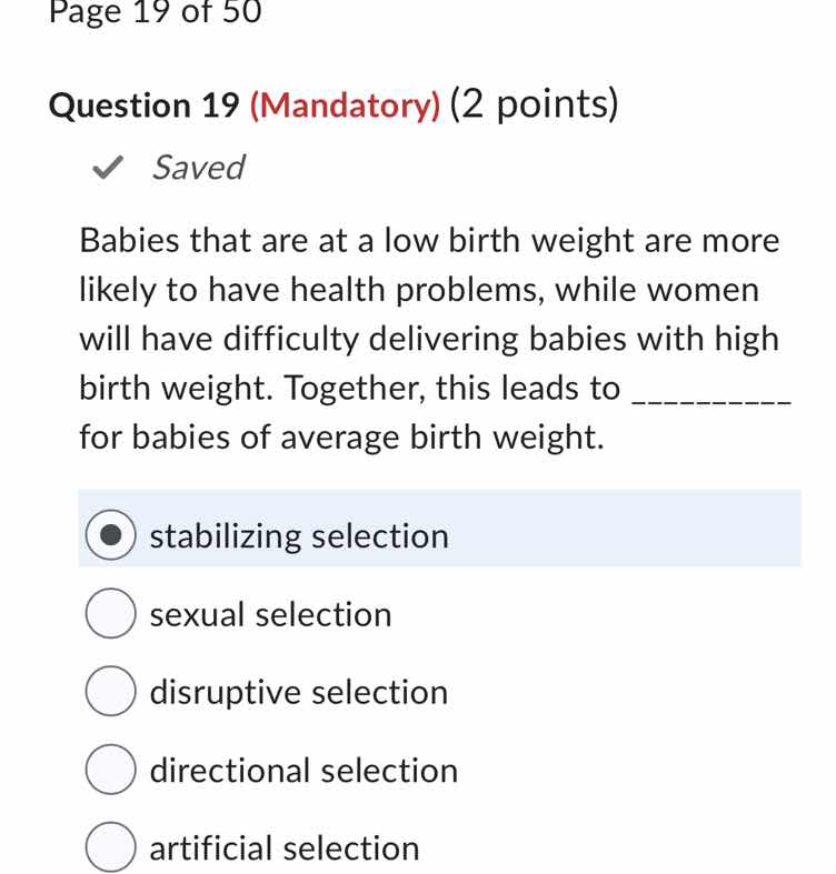 page 19 of 50 question 19 (mandatory) (2 points) ✓ saved babies that ar…