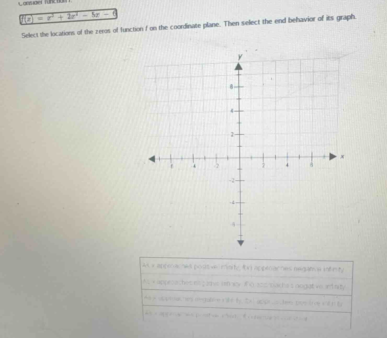 consider function f:$f(x) = x^3 + 2x^2 - 5x - 6$select the locations of…