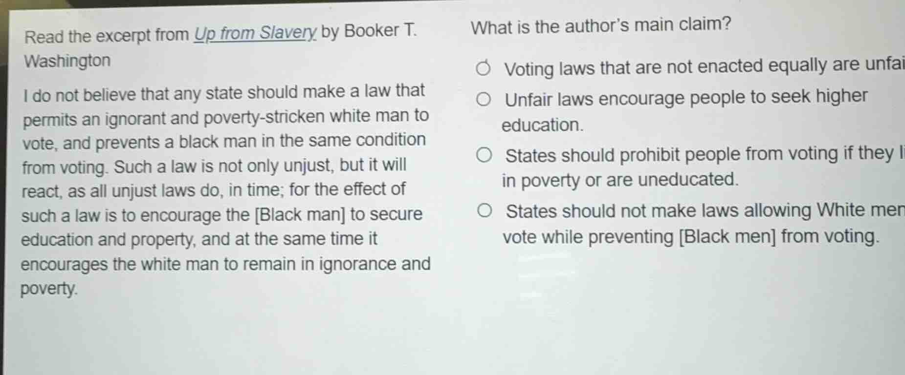 read the excerpt from up from slavery by booker t. washington i do not …