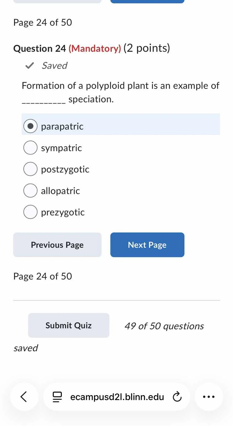 page 24 of 50 question 24 (mandatory) (2 points) ✓ saved formation of a…