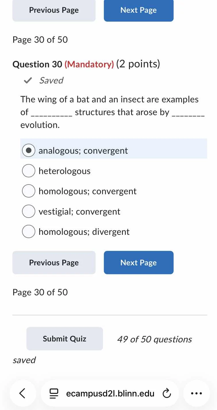 page 30 of 50 question 30 (mandatory) (2 points) ✓ saved the wing of a …