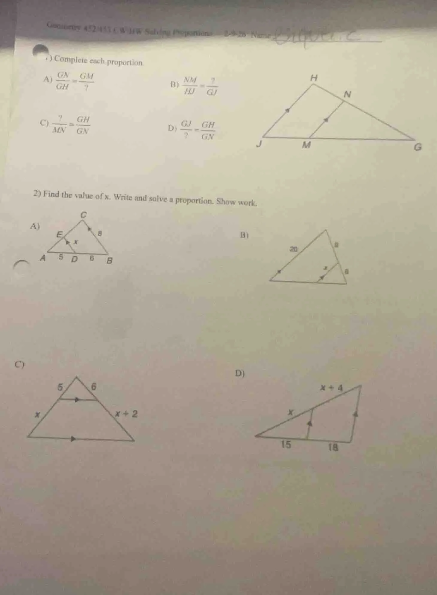 geometry 452/451 c w hw solving proportions 2-4-26 name1) complete each…