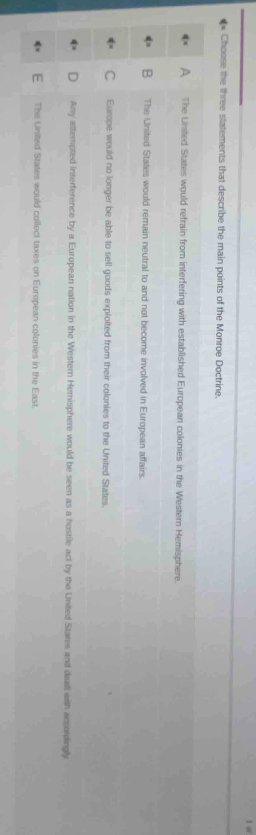 choose the three statements that describe the main points of the monroe…