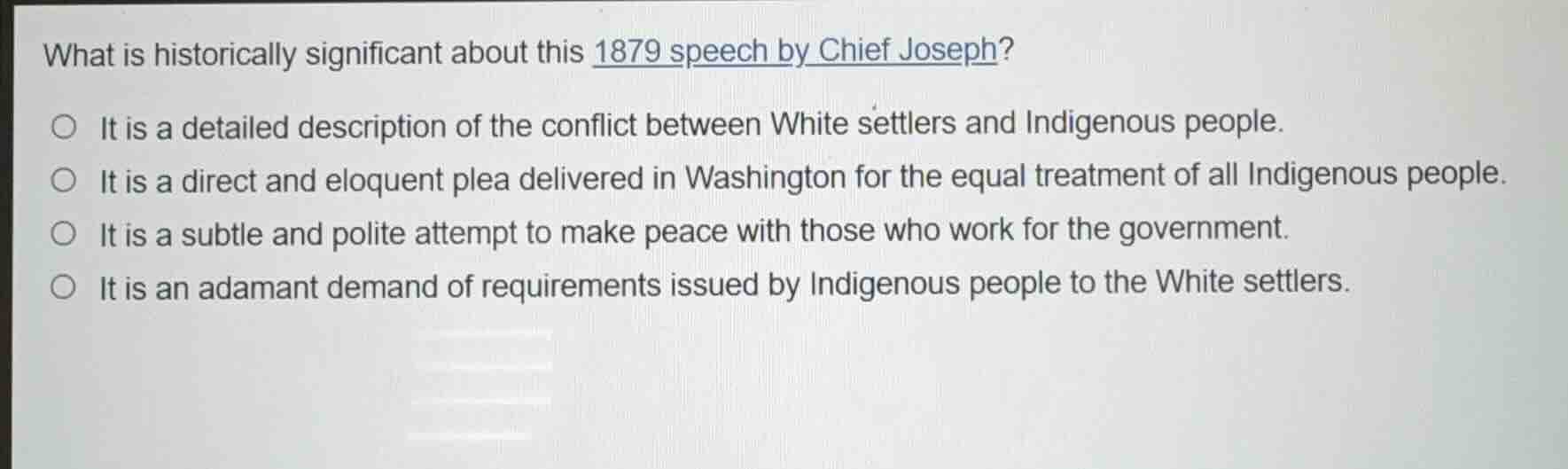 what is historically significant about this 1879 speech by chief joseph…