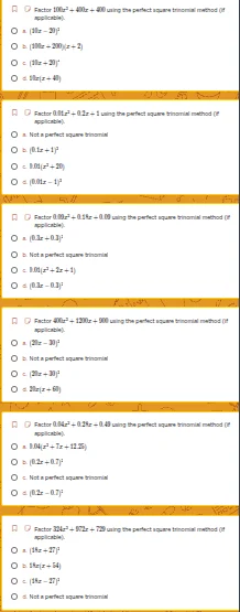 1. factor $81x^2 - 180x + 100$ using the perfect square trinomial metho…