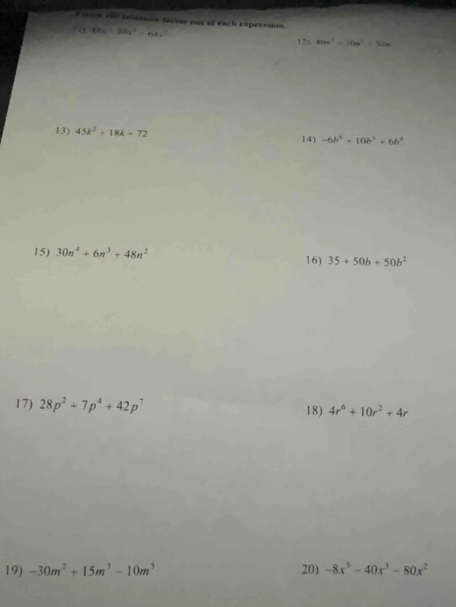 factor the common factor out of each expression. 11) $48x - 24c^{3} - 6…