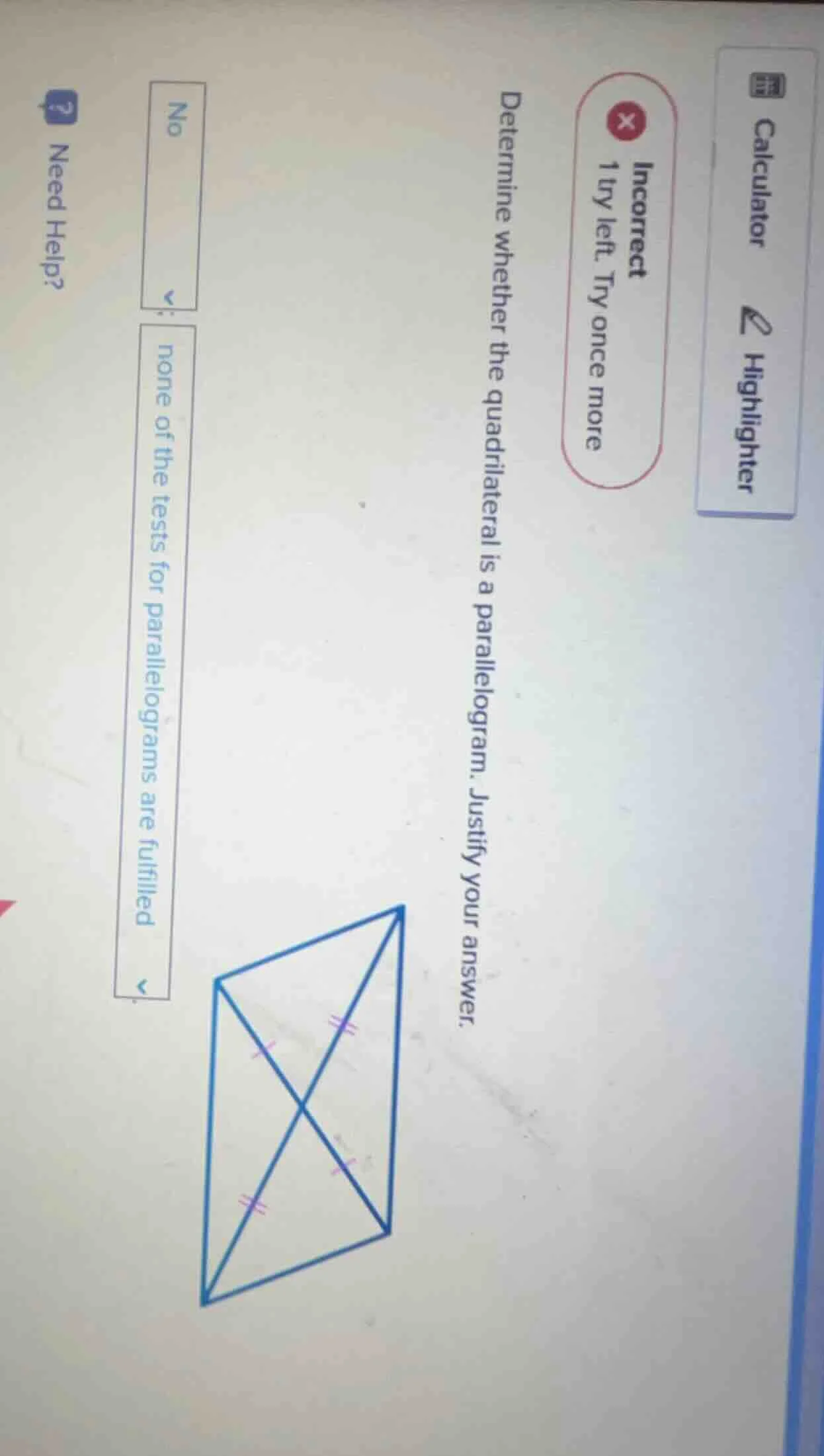 calculator highlighter incorrect 1 try left. try once more determine wh…