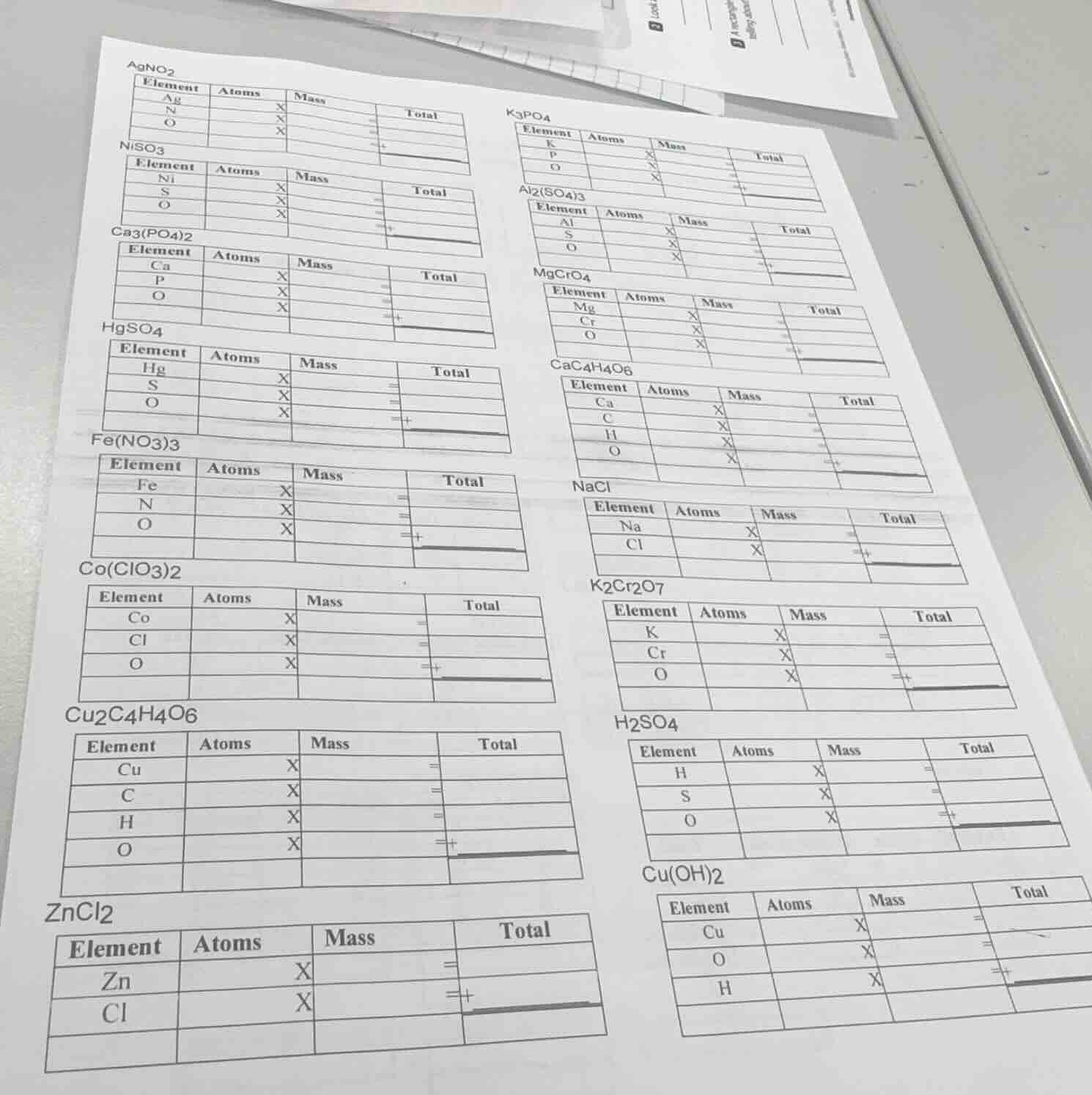 1. $\boldsymbol{agno_2}$ |element|atoms|mass|total| | ---- | ---- | ---…