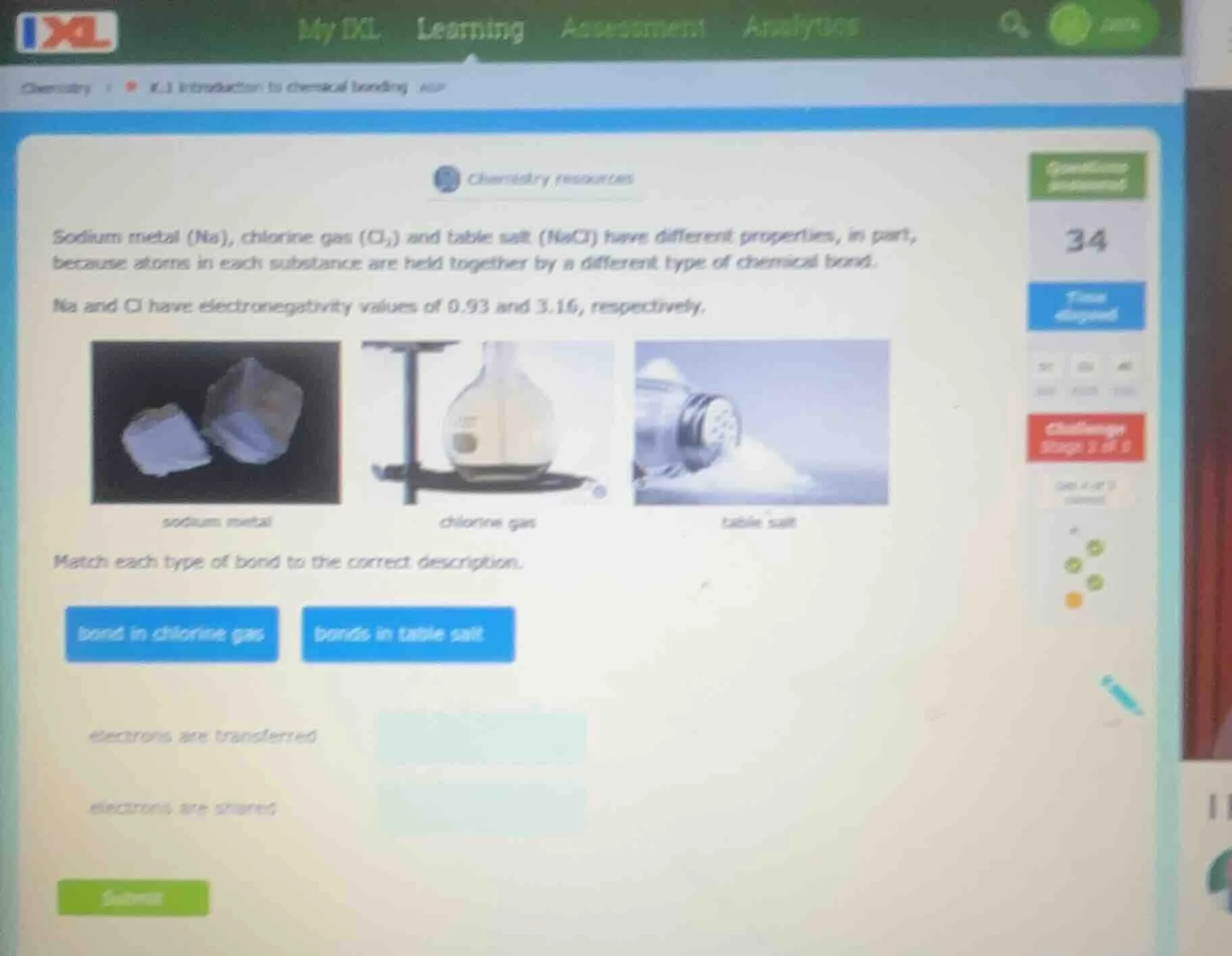 sodium metal (na), chlorine gas ($cl_2$) and table salt (nacl) have dif…