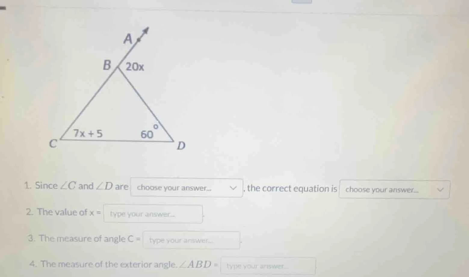 1. since $angle c$ and $angle d$ are choose your answer..., the correct…