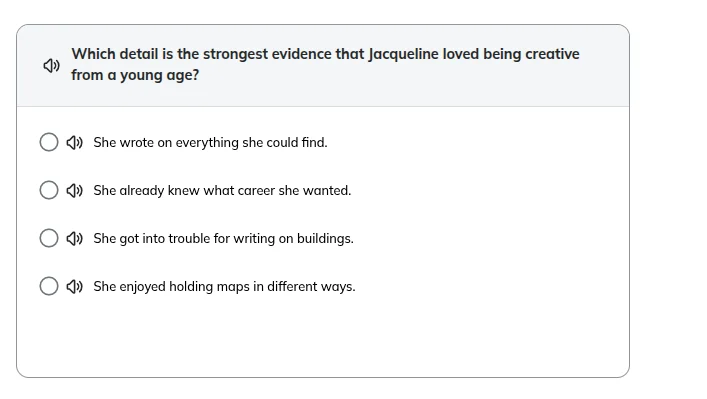 which detail is the strongest evidence that jacqueline loved being crea…