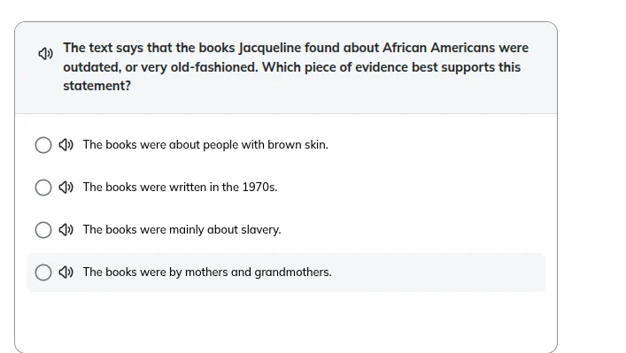 the text says that the books jacqueline found about african americans w…