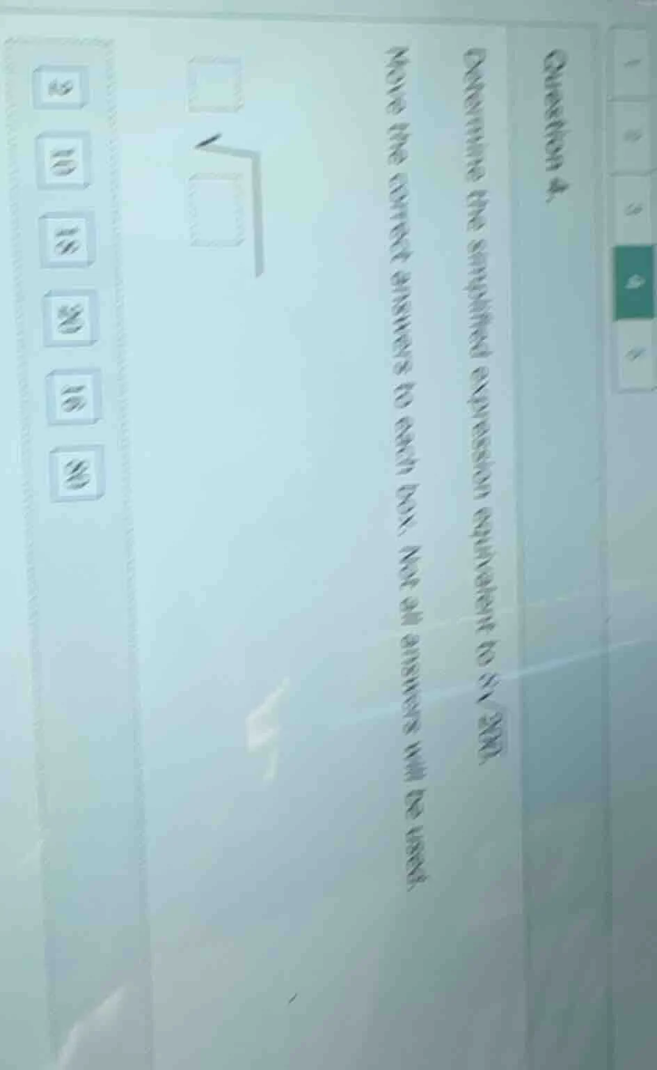 question 4. determine the simplified expression equivalent to $5\\sqrt{…
