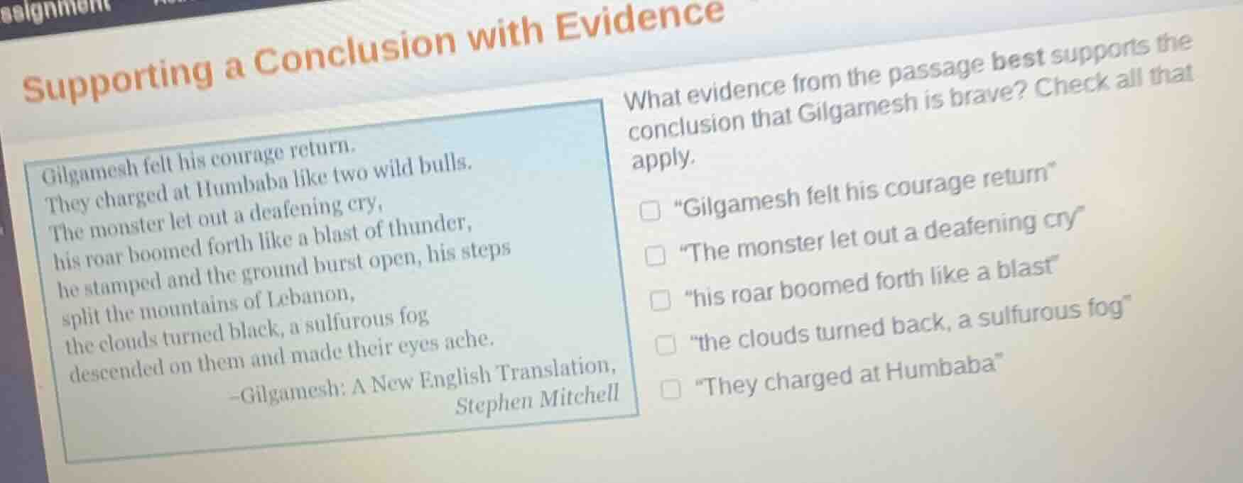 supporting a conclusion with evidence gilgamesh felt his courage return…