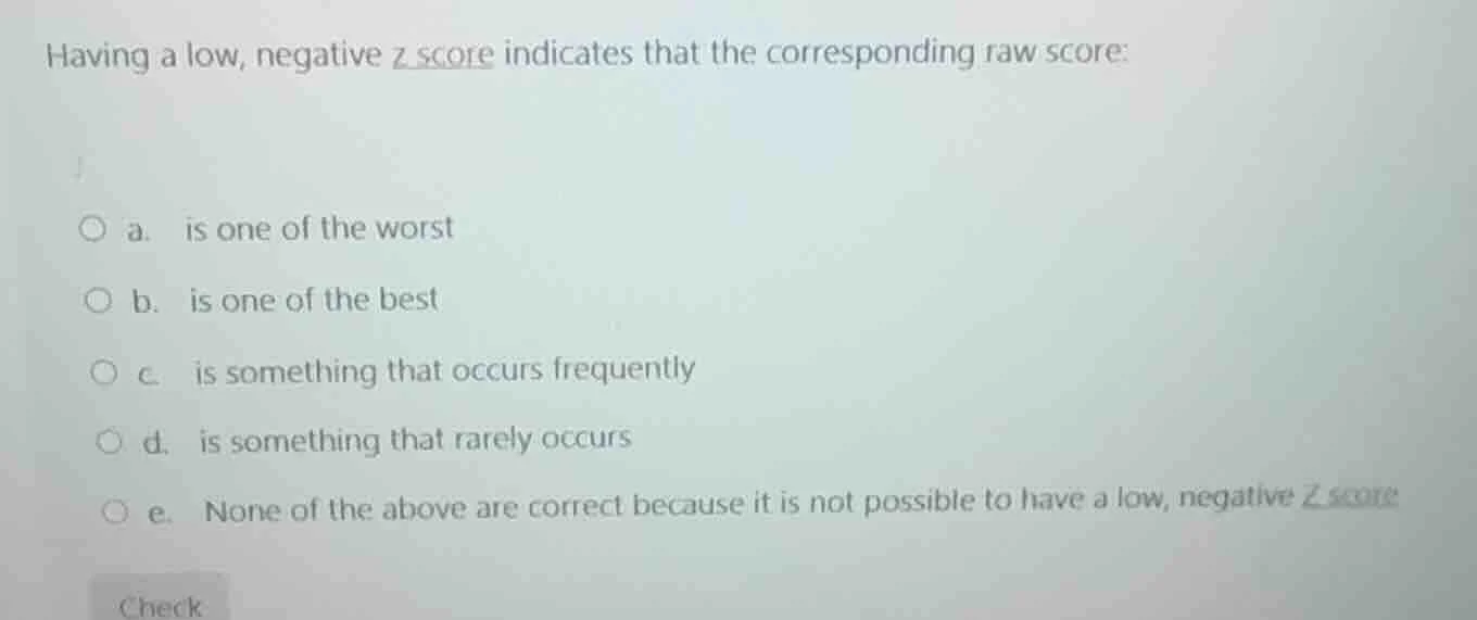 having a low, negative z score indicates that the corresponding raw sco…