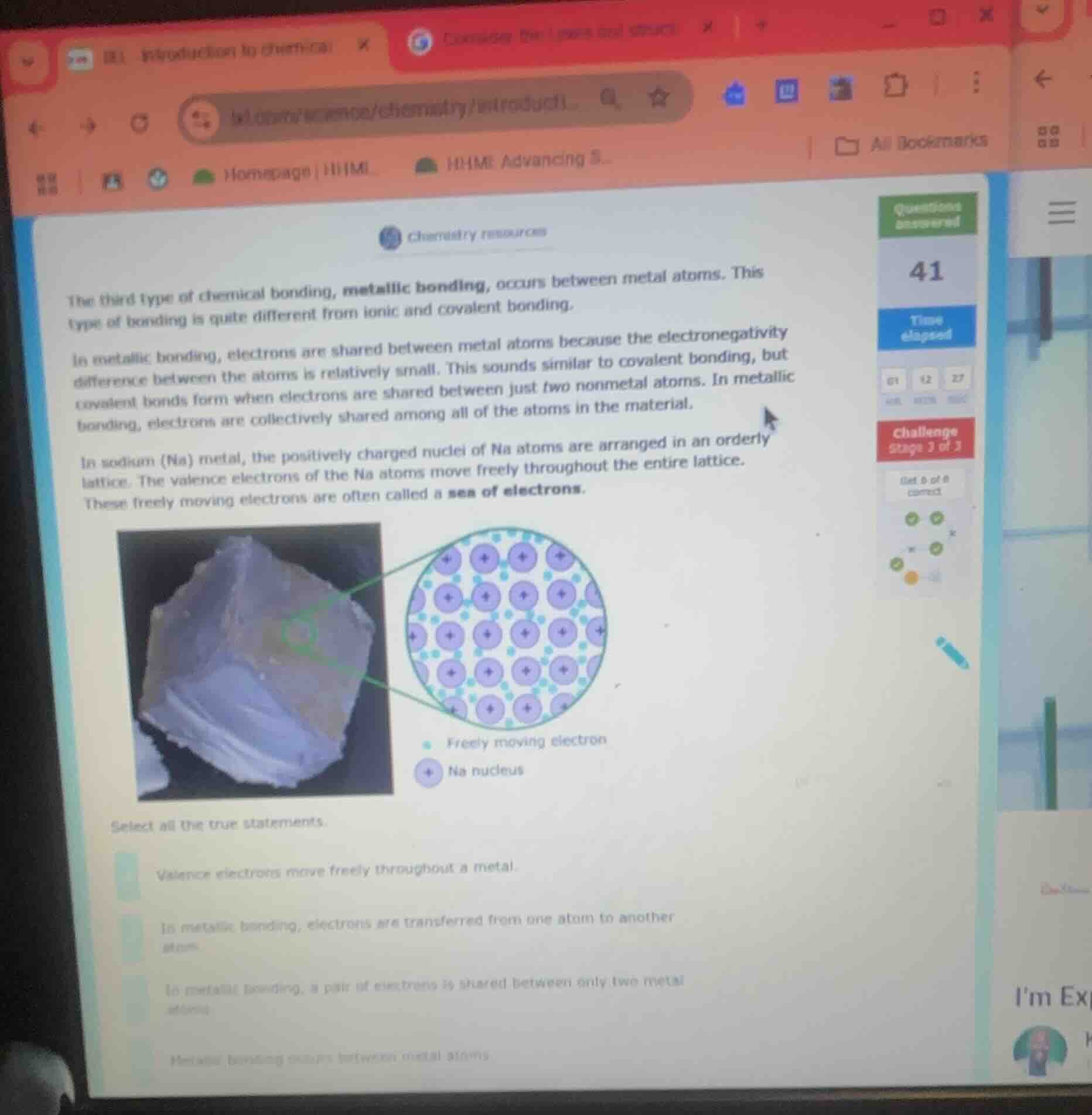 the third type of chemical bonding, metallic bonding, occurs between me…