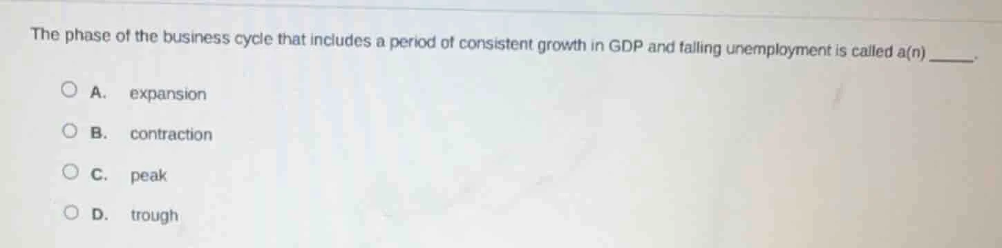 the phase of the business cycle that includes a period of consistent gr…