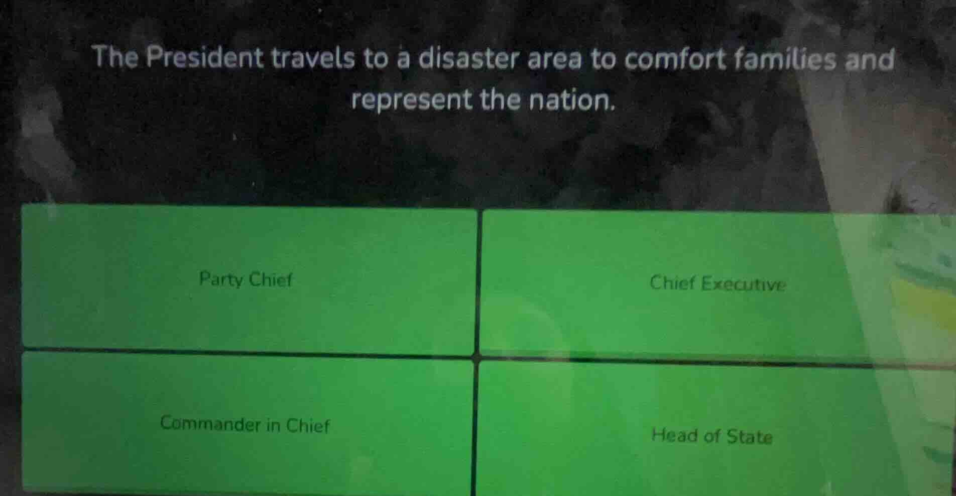 the president travels to a disaster area to comfort families and repres…