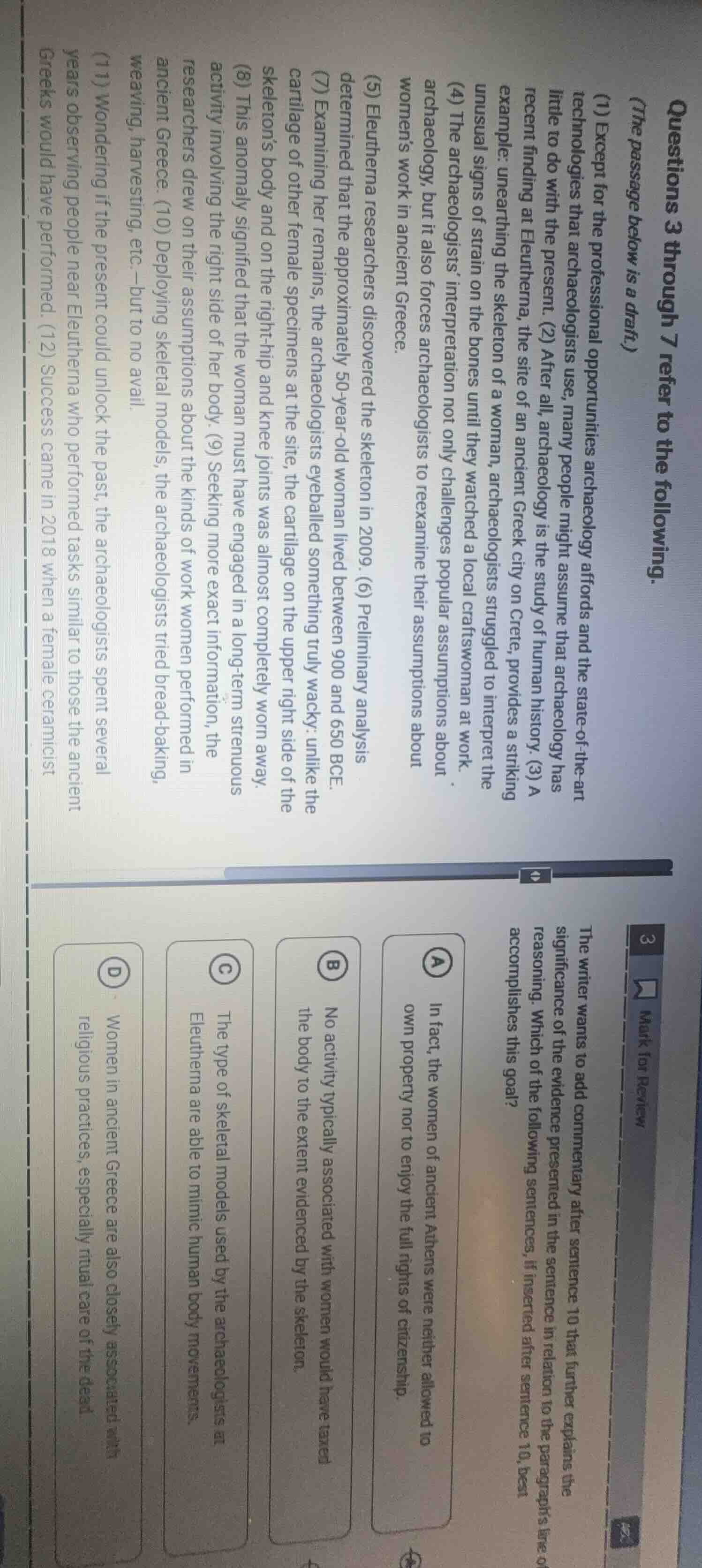 questions 3 through 7 refer to the following.(the passage below is a dr…