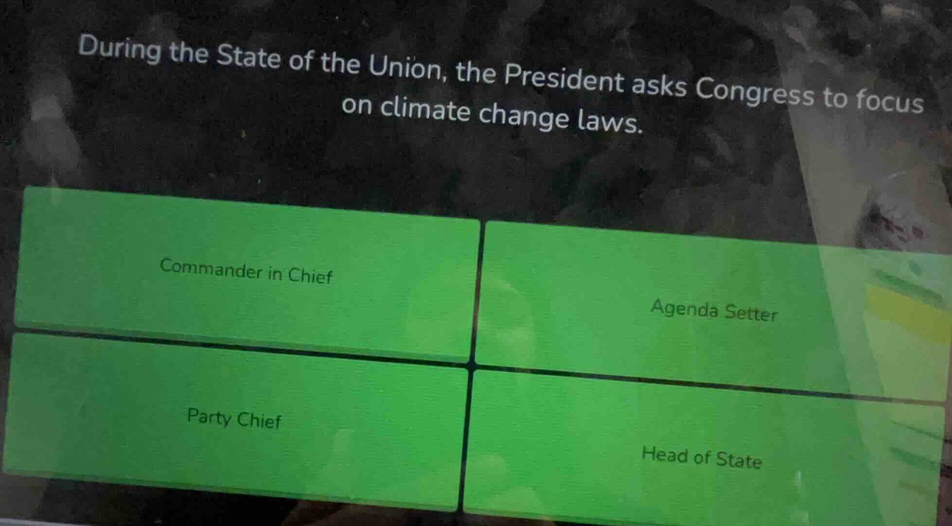 during the state of the union, the president asks congress to focus on …