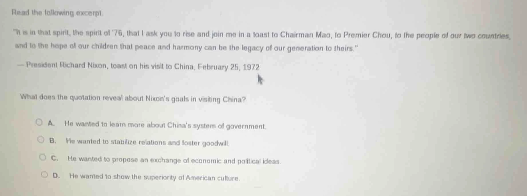 read the following excerpt. \it is in that spirit, the spirit of 76, th…