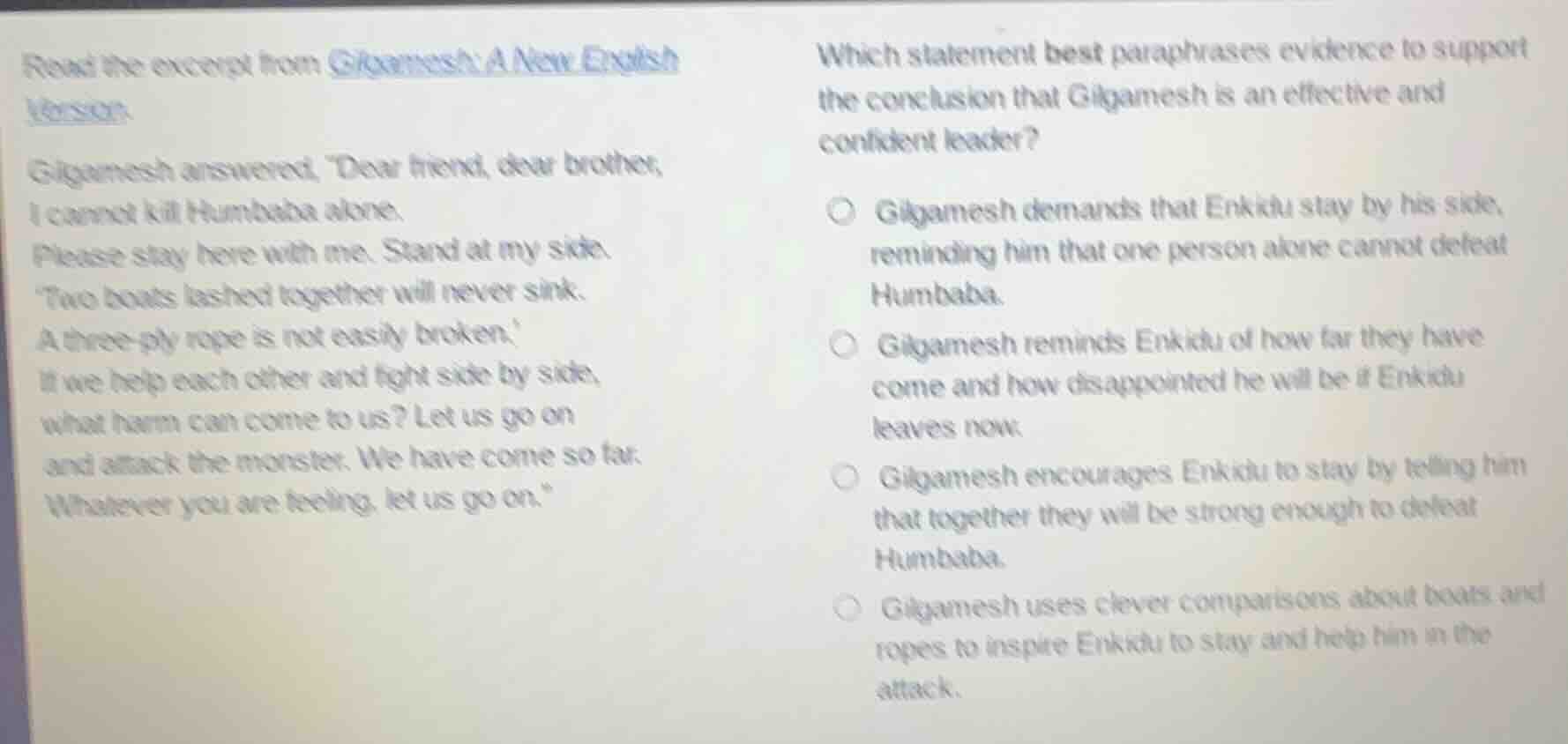 read the excerpt from gilgamesh: a new english version. gilgamesh answe…