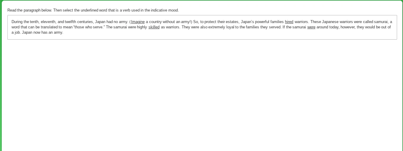 read the paragraph below. then select the underlined word that is a ver…