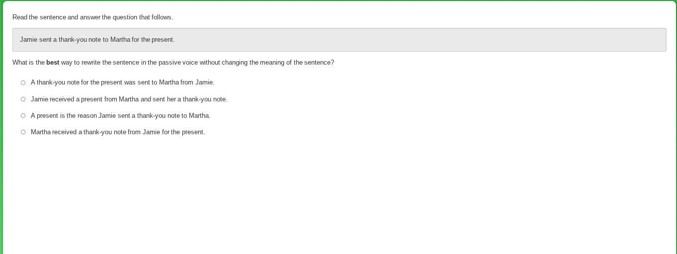 read the sentence and answer the question that follows. jamie sent a th…