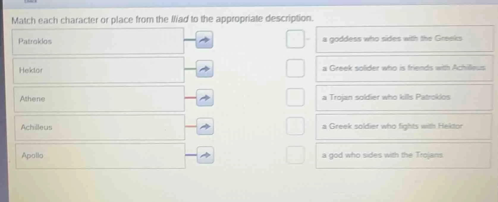 match each character or place from the iliad to the appropriate descrip…