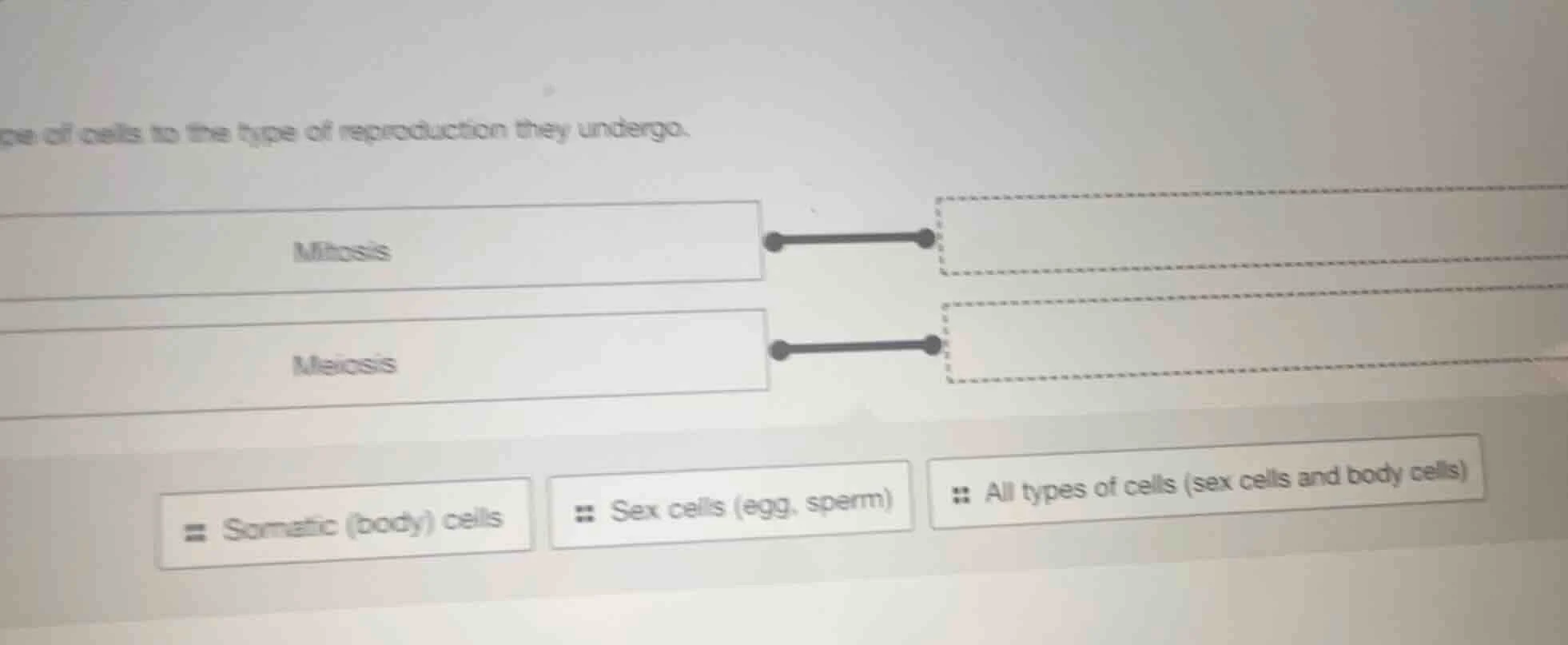 ype of cells to the type of reproduction they undergo. mitosis meiosis …
