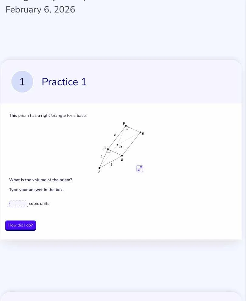 february 6, 2026 1 practice 1 this prism has a right triangle for a bas…