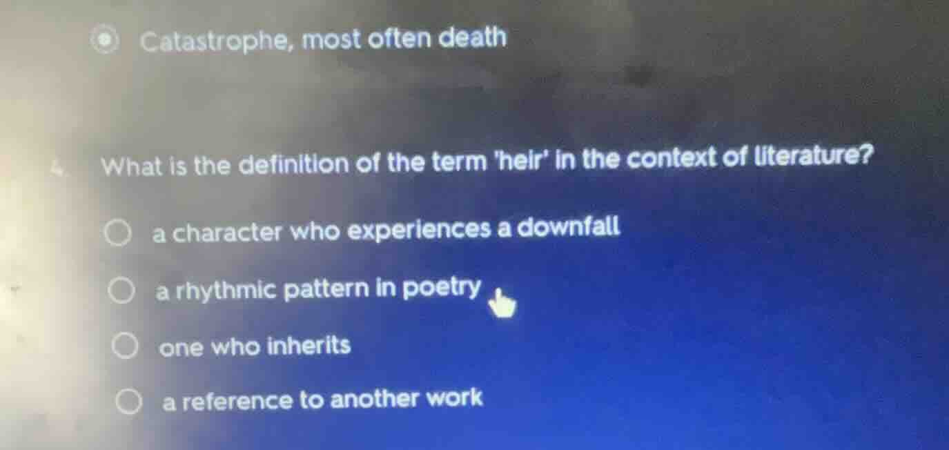 catastrophe, most often death what is the definition of the term heir i…
