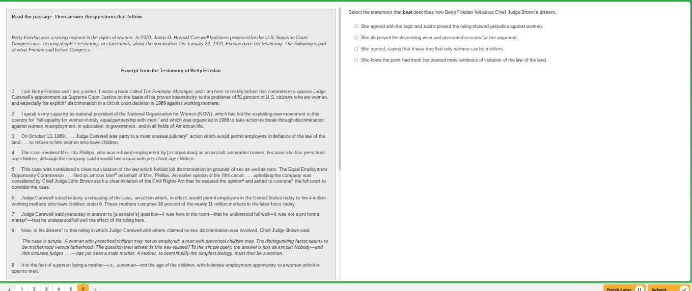 read the passage. then answer the questions that follow. betty friedan …