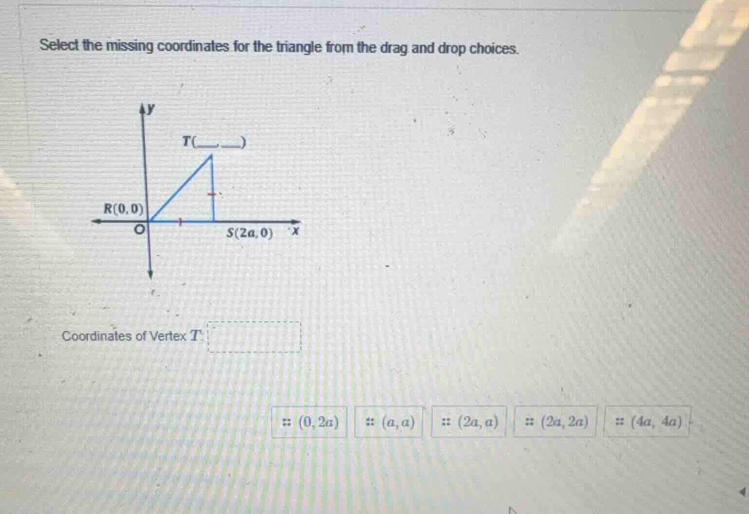 select the missing coordinates for the triangle from the drag and drop …