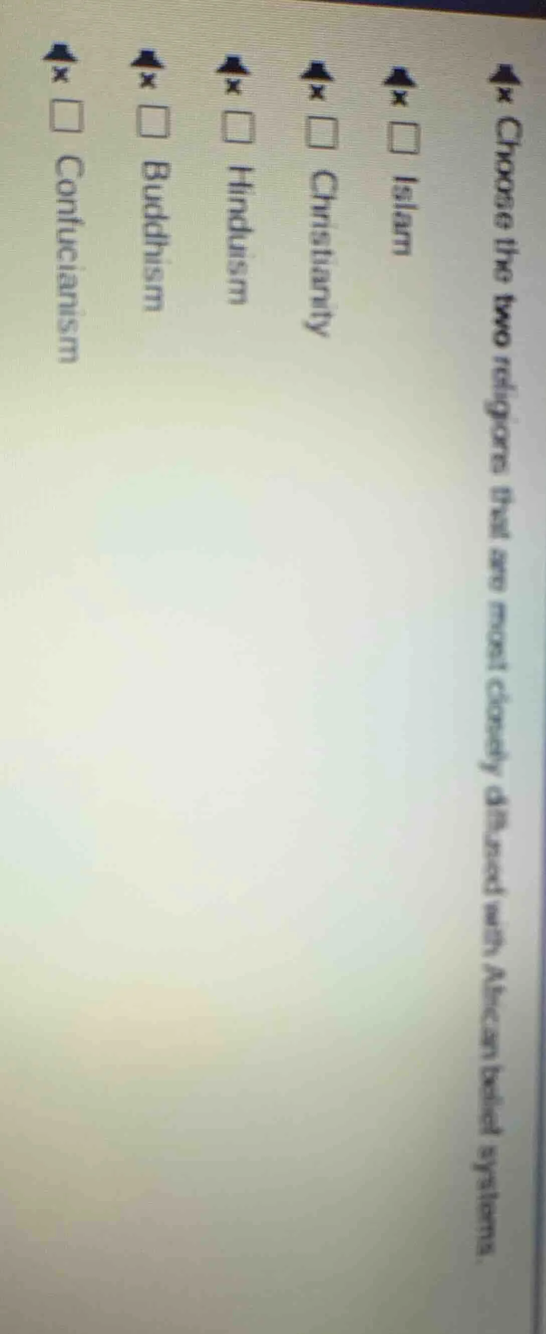 choose the two religions that are most closely diffused with african be…