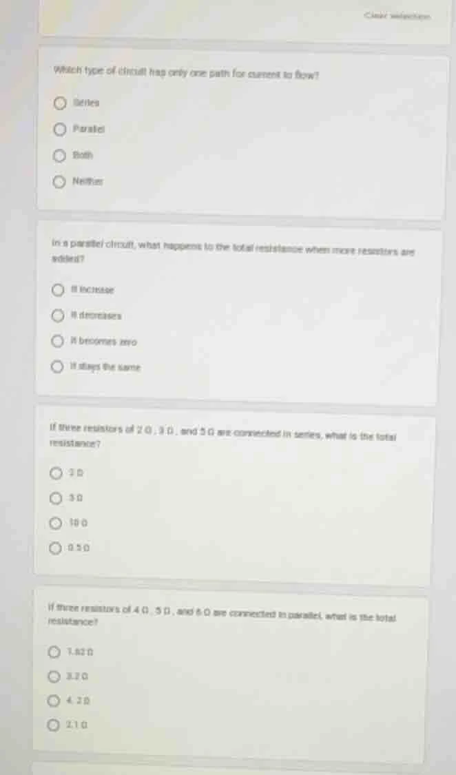 class selection 1. which type of circuit has only one path for current …