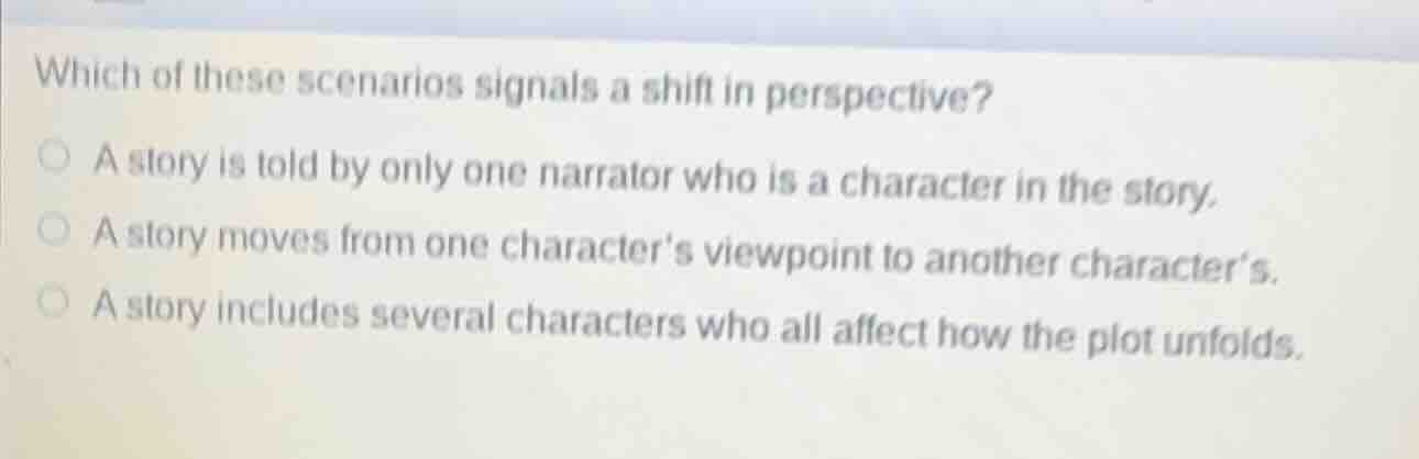 which of these scenarios signals a shift in perspective? a story is tol…