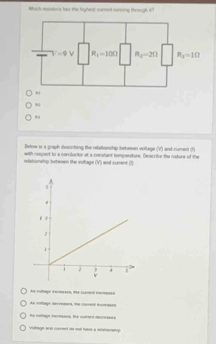 which resistors has the highest current running through it? $v=9\\ \\te…