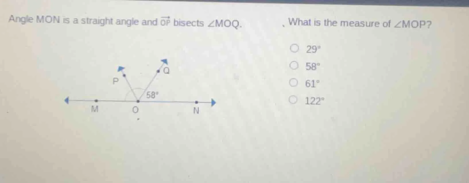 angle mon is a straight angle and $overrightarrow{op}$ bisects $angle m…