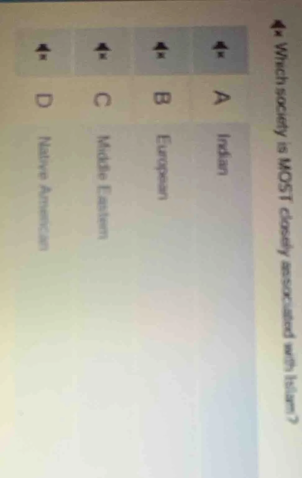 which society is most closely associated with islam? a indian b europea…