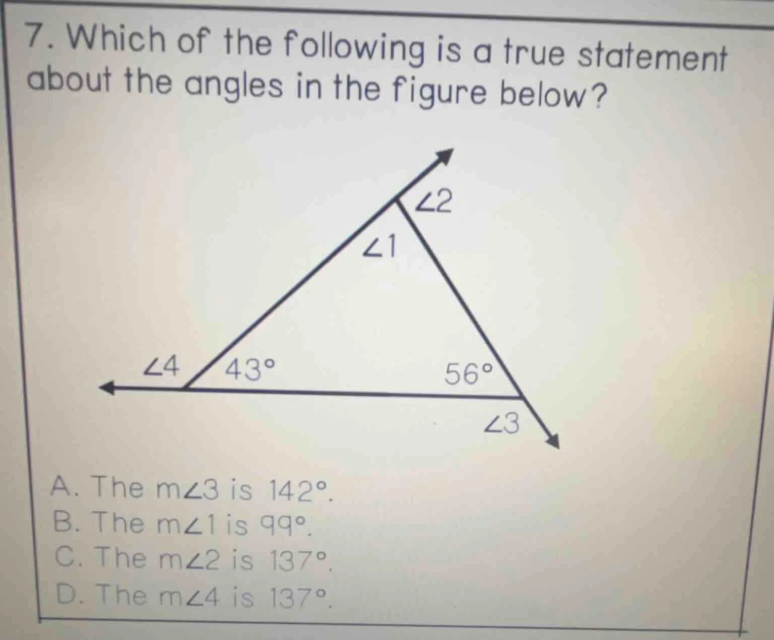 7. which of the following is a true statement about the angles in the f…