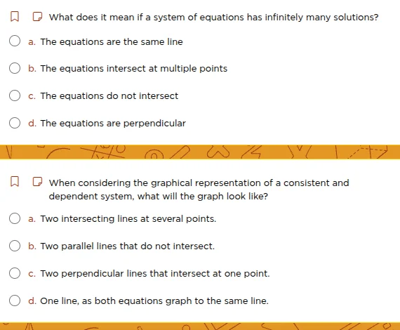 1. what does it mean if a system of equations has infinitely many solut…