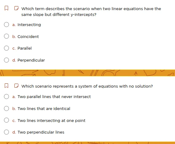 which term describes the scenario when two linear equations have the sa…