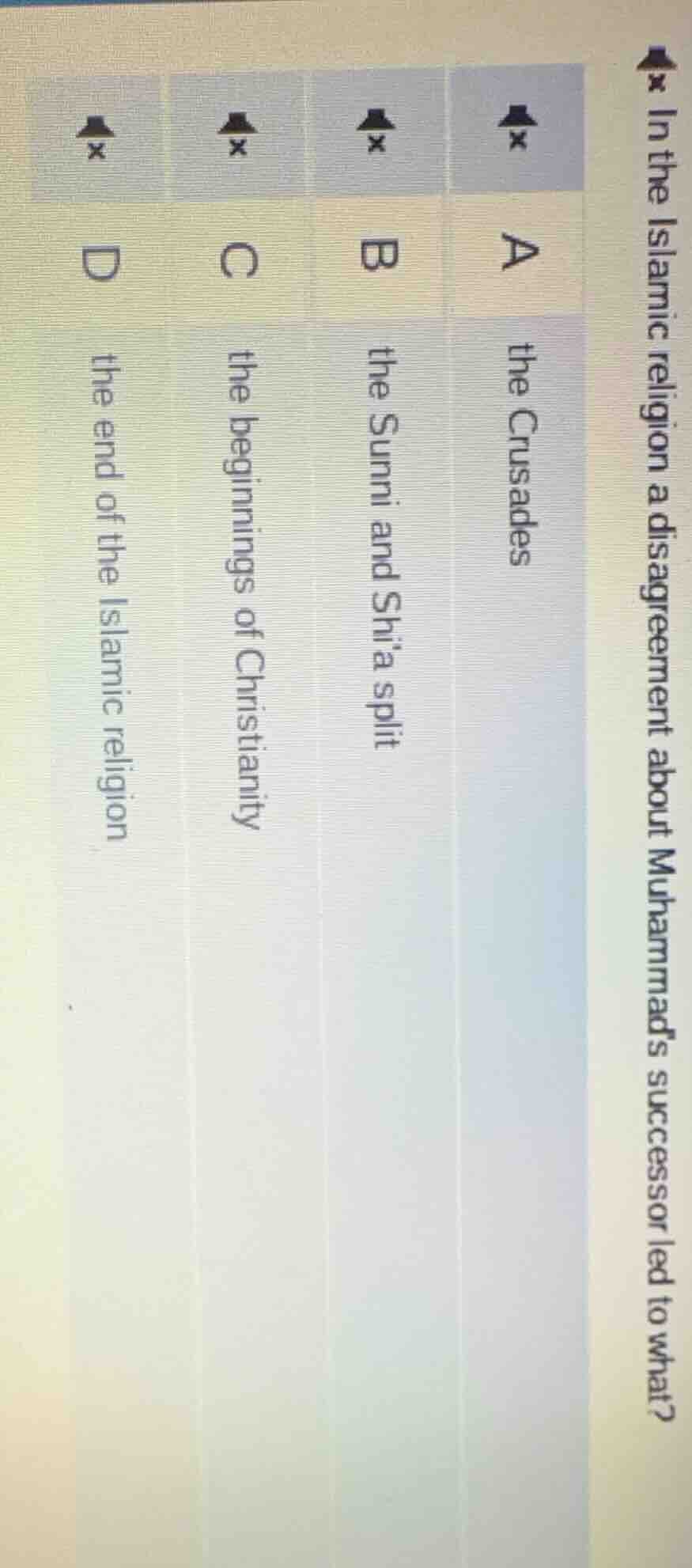 in the islamic religion a disagreement about muhammads successor led to…