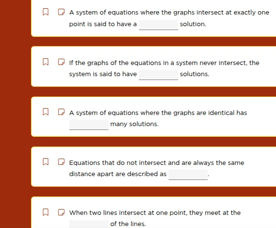 1. a system of equations where the graphs intersect at exactly one poin…