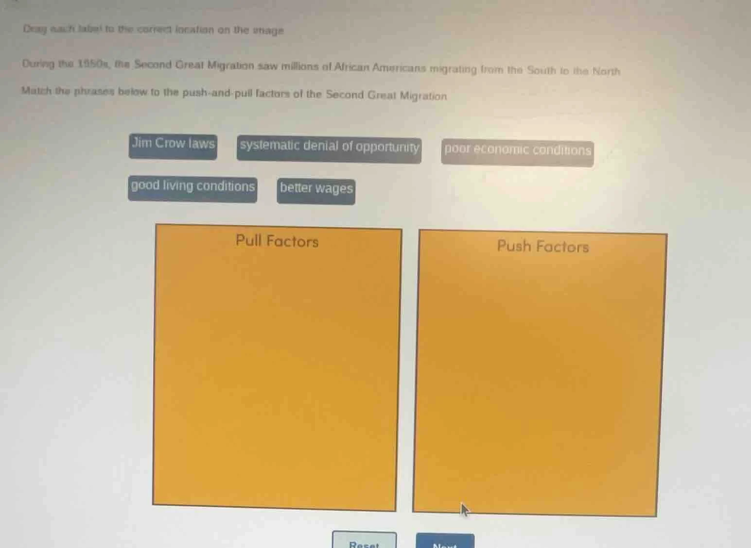 drag each label to the correct location on the image during the 1950s, …
